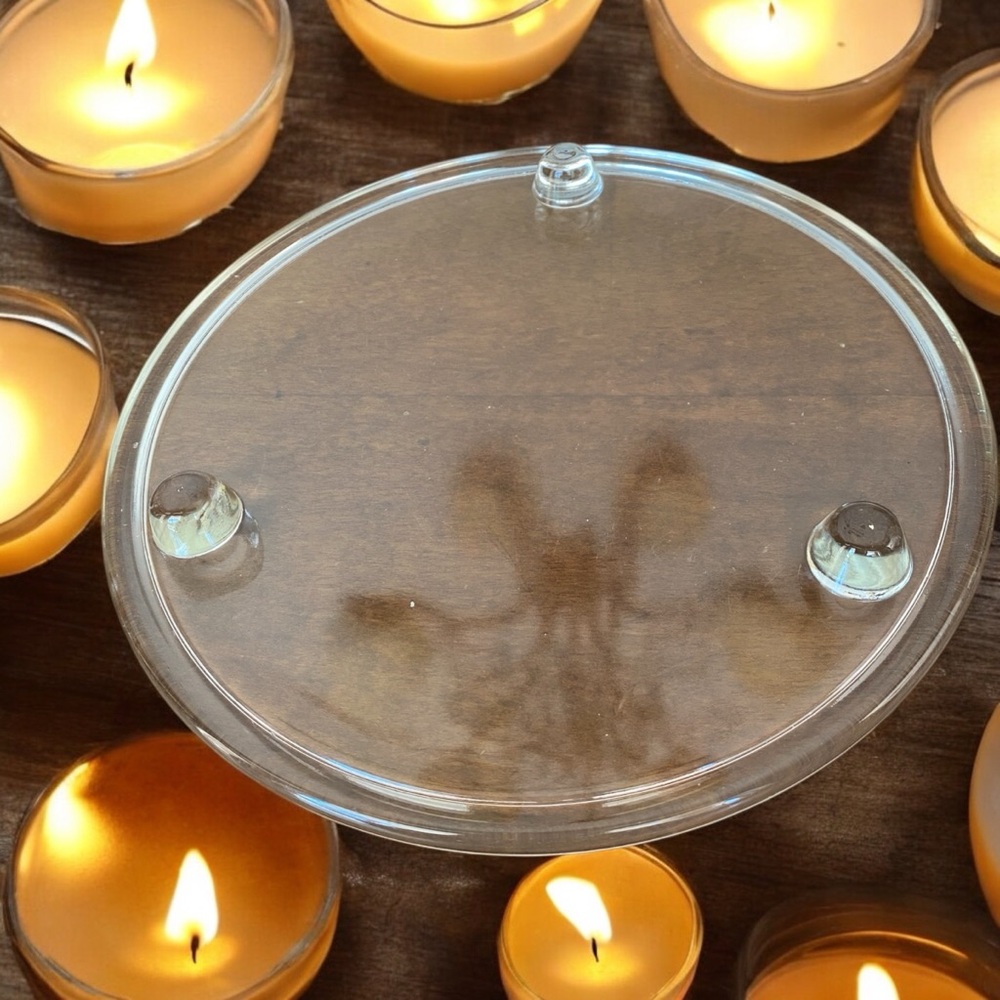 Vintage Clear Glass Footed Trivet 8.5" Candle Holder Plate Rimmed Cake Stand